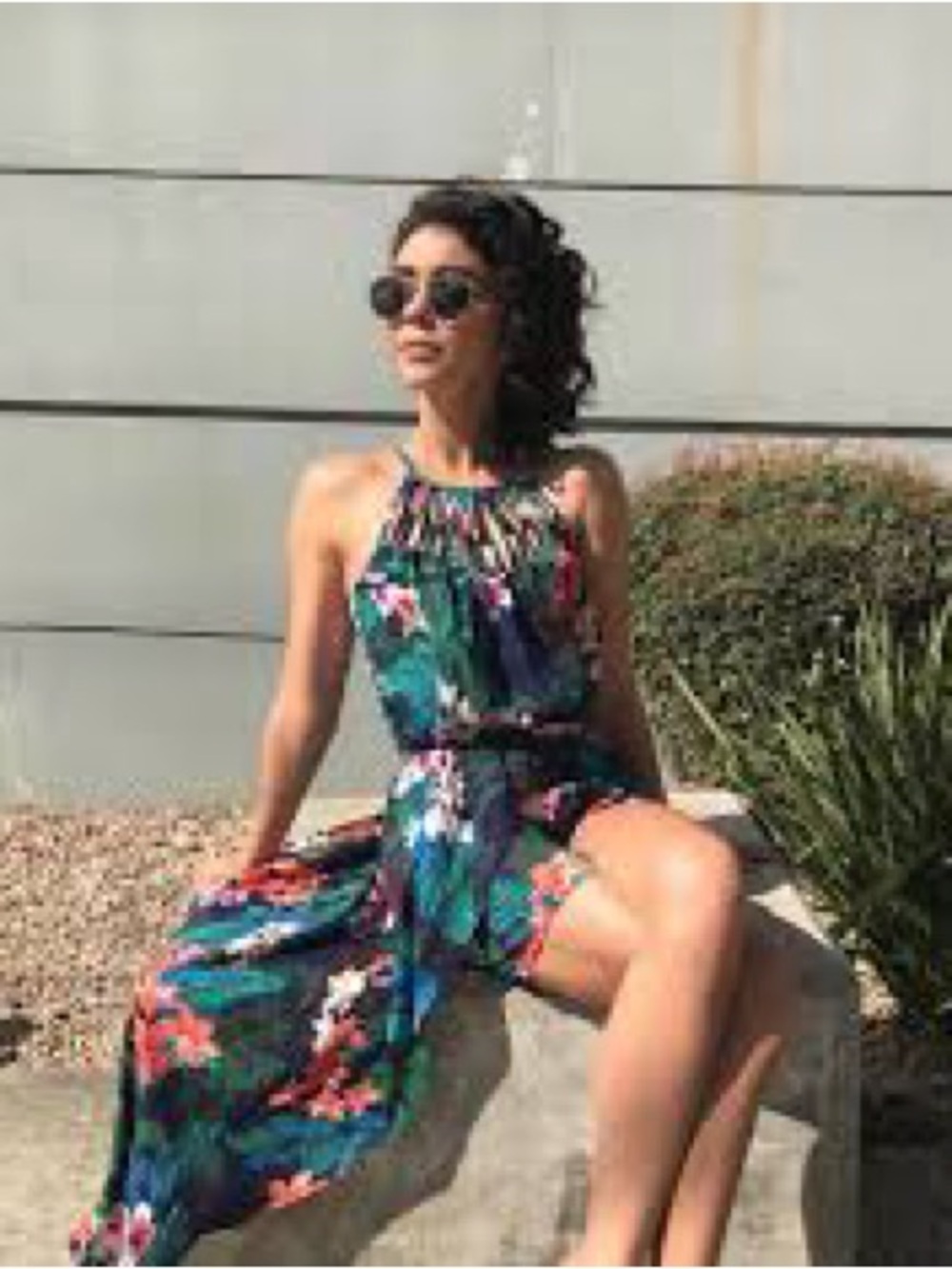 Candie's Navy Floral High-Low Halter Dress with Orange & White Flowers
